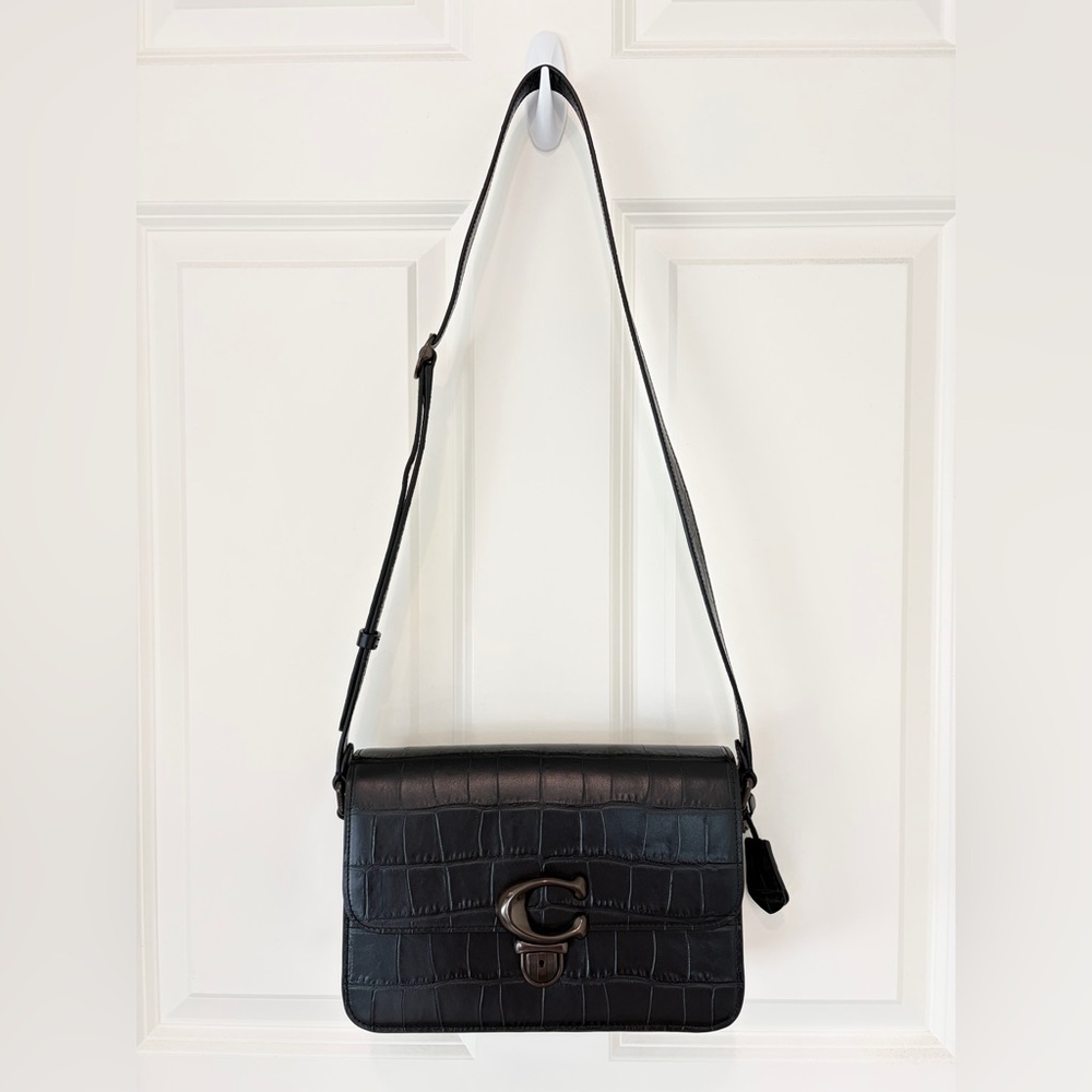 NWT COACH Croc Embossed Studio Shoulder Bag, Black